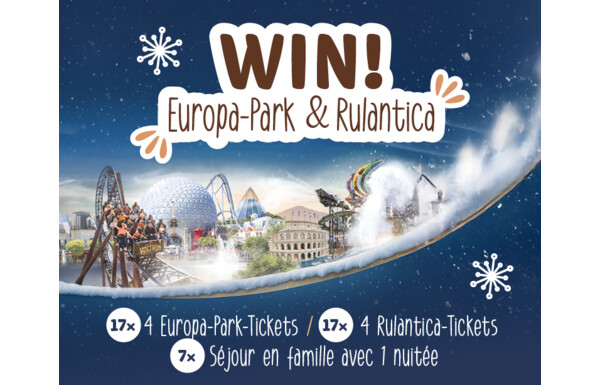 Gagnez une excursion en famille d'une journée à Europa-Park ou à l'univers aquatique Rulantica ou un séjour incluant une nuitée à l'Europa-Park Resort, d'une valeur totale de CHF 14'500.-