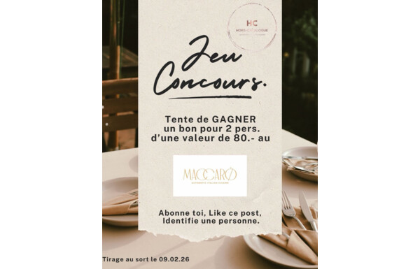 Gagnez 1 bon d’une valeur de CHF 80.- pour 2 personnes au restaurant Maccarø