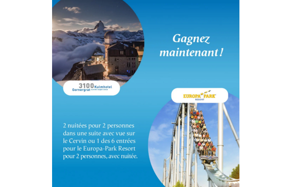Gagnez un séjour au Kulmhotel Gornergrat de CHF 1'800.- et une nuitée avec entrées à Europa-Park