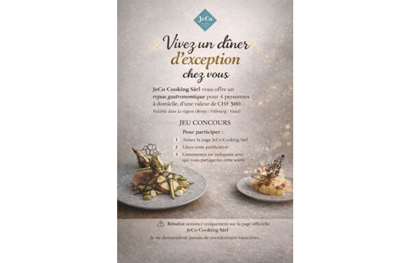 Gagnez un repas gastronomique à domicile d’une valeur de CHF 500.-