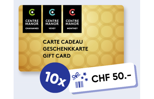 Gagnez CHF 500.– en cartes cadeau Manor (10 × CHF 50.–)